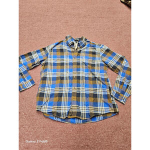 Men's Eddie Bauer Classic Fit Plaid Casual Button Down Shirt L Blue Brown